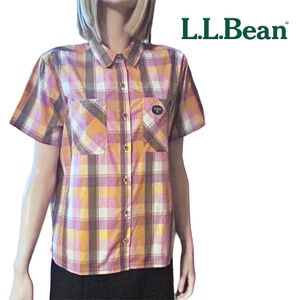 L. L. Bean Madras Plaid Shirt Blouse Everyday SunSmart UPF 50+ Branded Pocket